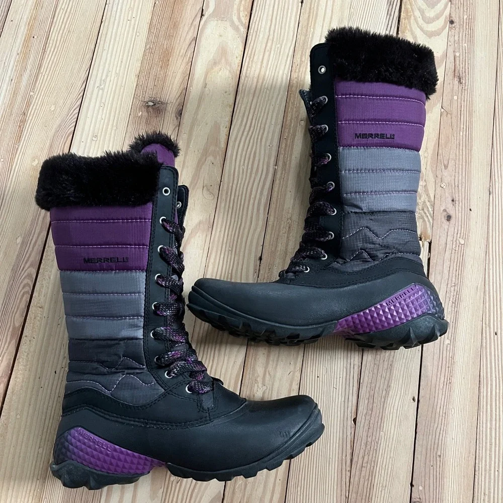 Merrell Winterbelle Waterproof Boots Womens 6.5‎ Black Purple Insulated J68114